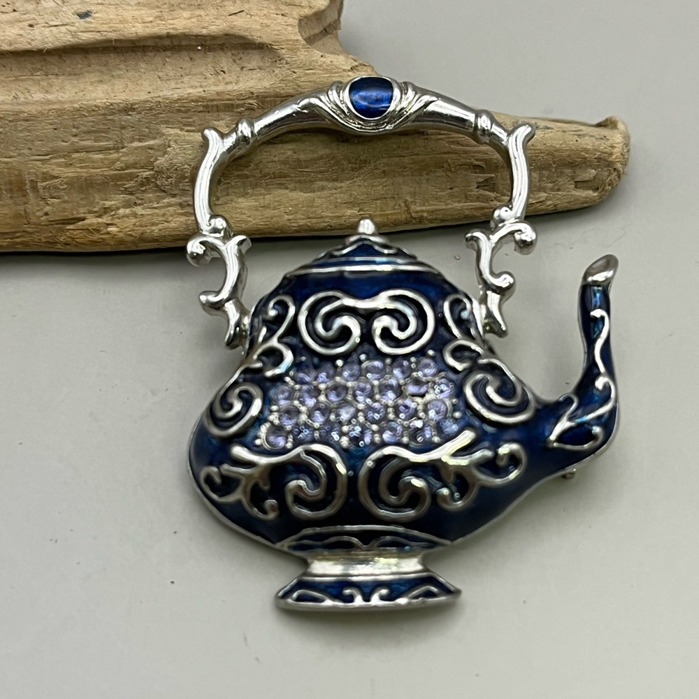 Vintage Purple and Silver Teapot Brooch